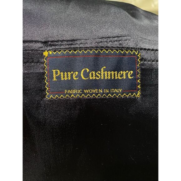 Stollery’s unisex 100% cashmere long dark blue trench coat with burgundy lining. - Picture 11 of 12